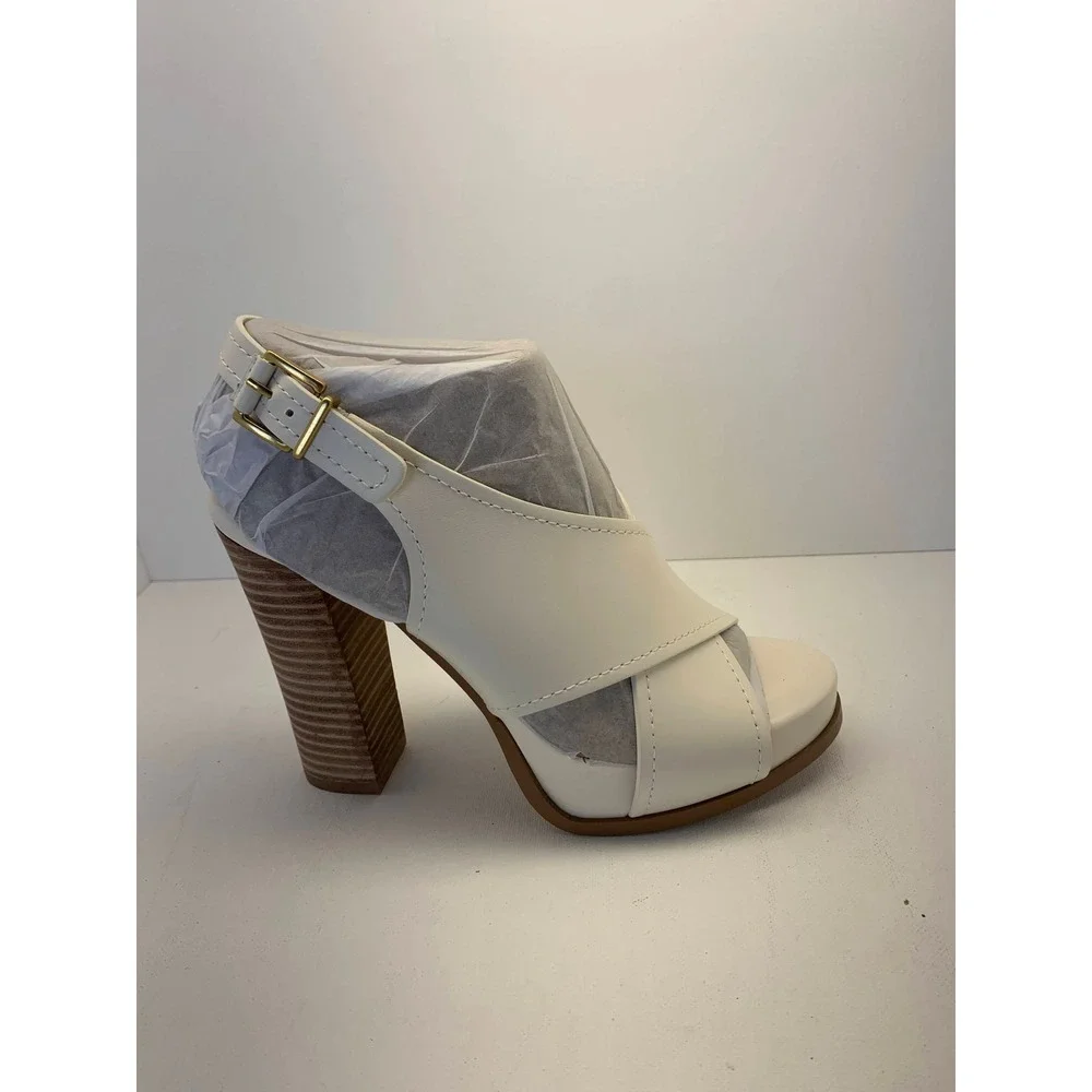 Vince Camuto White Leather Platform Slingback Chunky Heel‎ Sandals Women's 6M